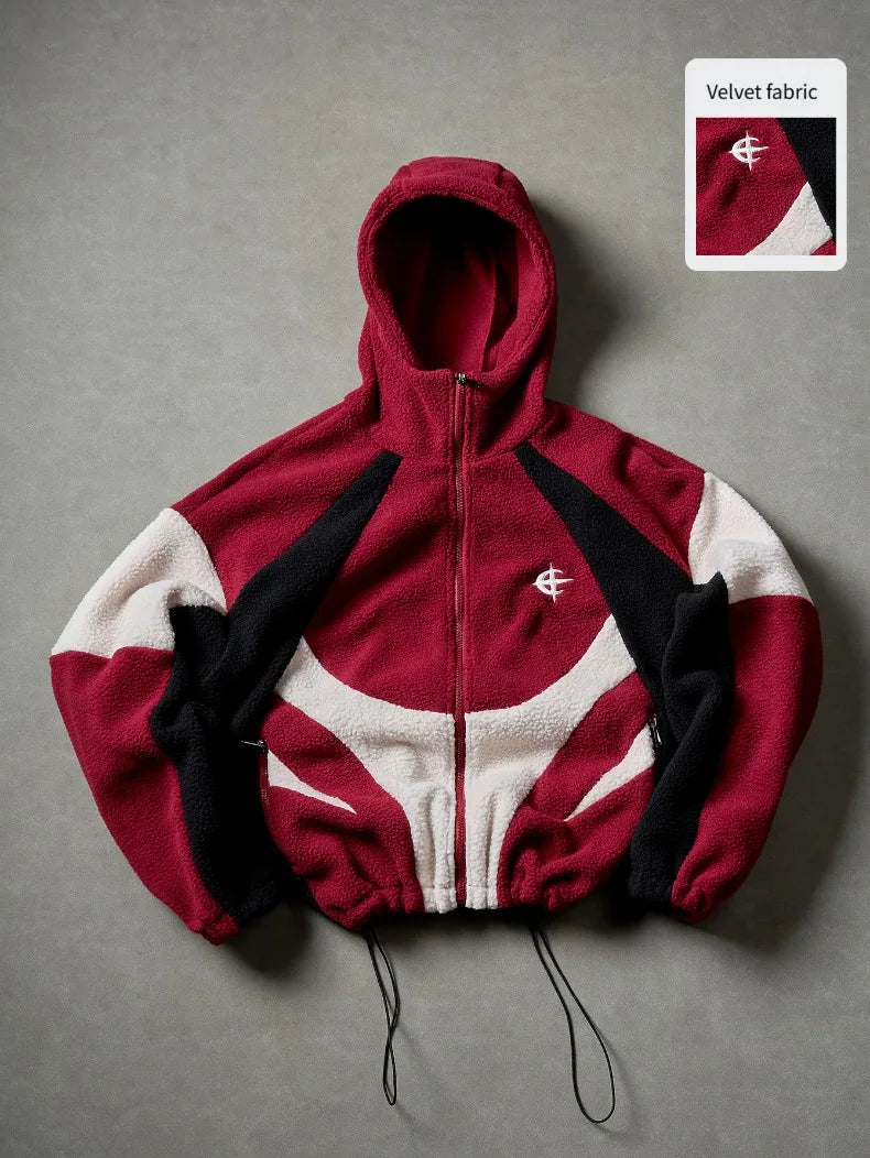 Men's Fleece Patchwork Streetwear Hoodie Jacket