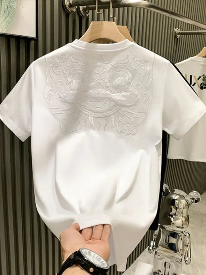 Male Tees Shirts Skinny Embroidery Lion New In Party Y2k Original Tops Hot Basic Korean Popular Clothes Cool Cheap Men's T-shirt
