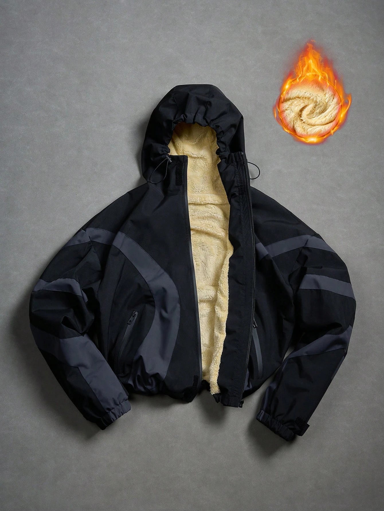 American Style Winter Short Jackets Men Fleece Lined Warm Hooded Coat Man Hip Hop Streetwear Loose Fit Outdoor Windbreaker