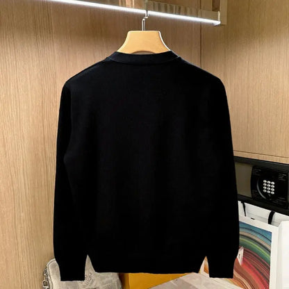 Autumn Long Sleeve Knitted Men Cardigans Embroidered V-neck Buttun Closure Sweaters Chic Casual Outwear