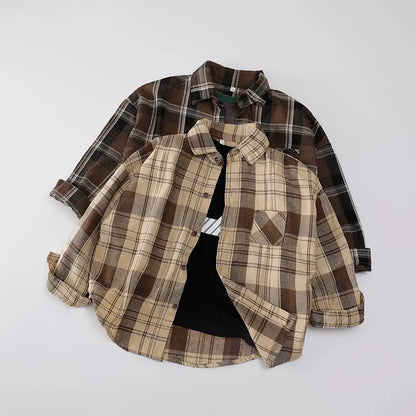 1PCS Autumn Blouses & Shirts New Spring Boy Shirt Plaid Long-sleeved Children's Fashion Tops Boys Handsome Spring Jacket Shirt