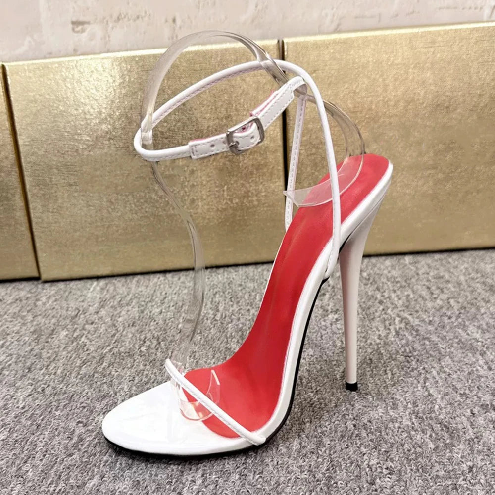2026 NEW Chic Summer 14cm 16cm Ultra High Heels Buckle Sandal Woman Shiny Silver Ankle Strap PumpsStripper Show Unisex Shoes