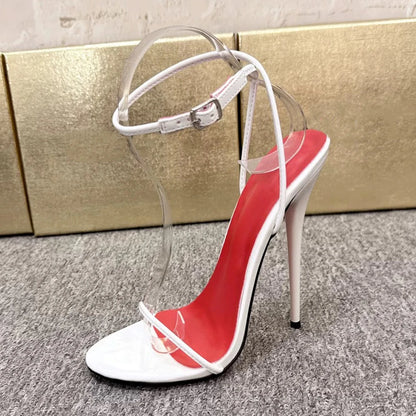2026 NEW Chic Summer 14cm 16cm Ultra High Heels Buckle Sandal Woman Shiny Silver Ankle Strap PumpsStripper Show Unisex Shoes