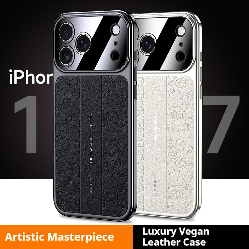 Luxurious Leather Back Electroplated Soft TPU Cover Case For iPhone 17 pro Max Air iPhone 16 15 14 ProMax