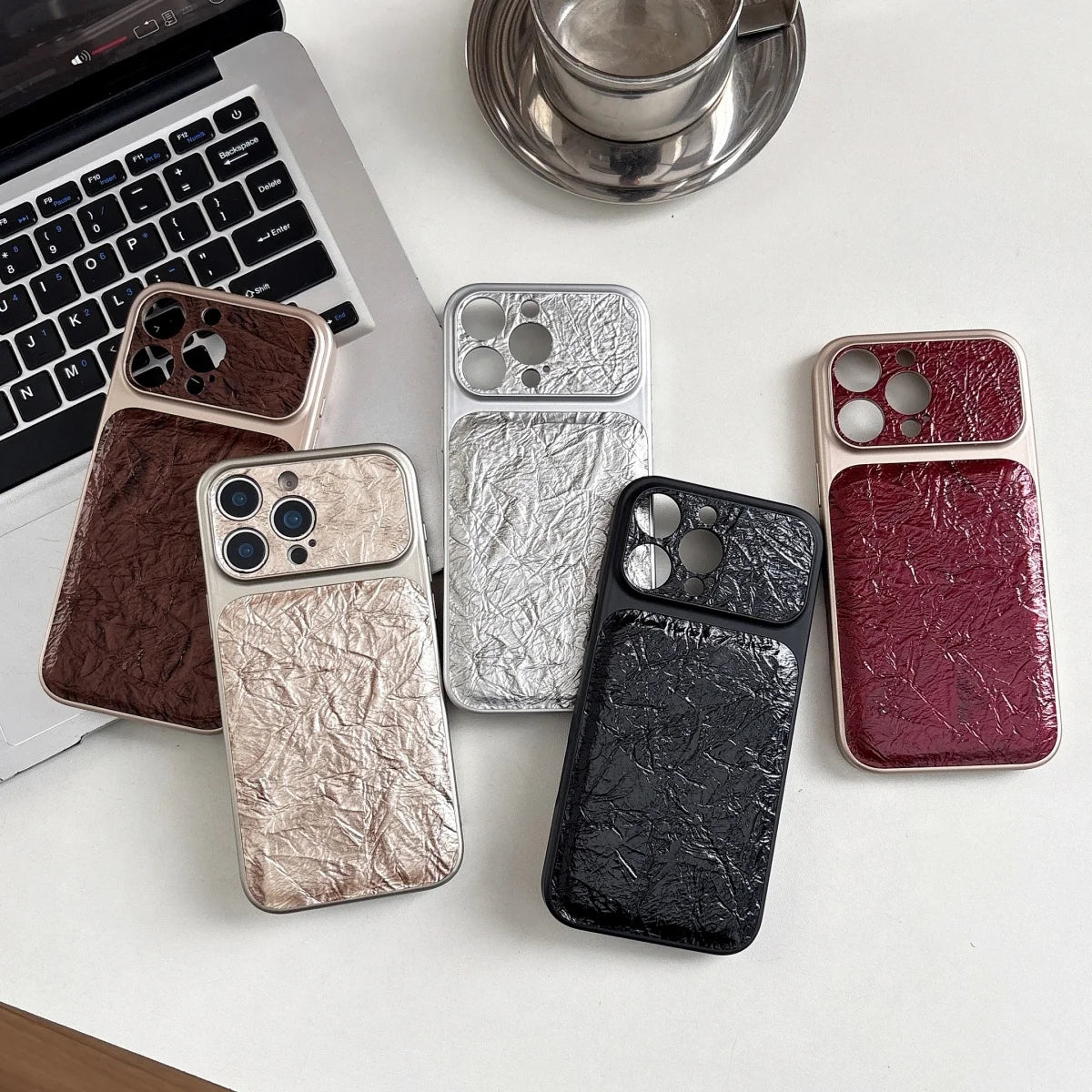 Luxury Retro Petal Flower Large Window Phone Case For iPhone 17 16 15 14 13 Pro Max Fashion 3D Wrinkle Texture Shockproof Cover