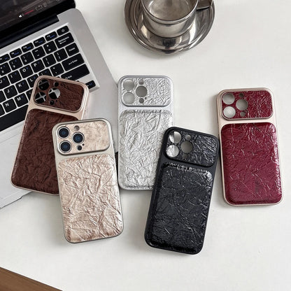 Luxury Retro Petal Flower Large Window Phone Case For iPhone 17 16 15 14 13 Pro Max Fashion 3D Wrinkle Texture Shockproof Cover