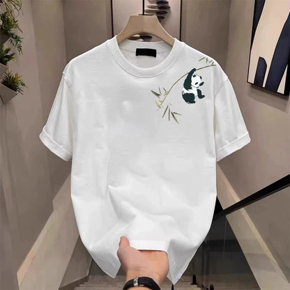 Men's Cotton T-shirts White 5XL T Shirt for Men Casual Summer Wear Bamboo Panda Print Tee Shirts Black Men Clothing