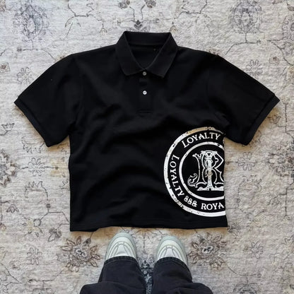 Y2K Polo Shirt Print Rock Goth Oversized T-shirt Hip Hop Button-down Collar Shirt Punk Casual Tee Minimalist and Fashionable