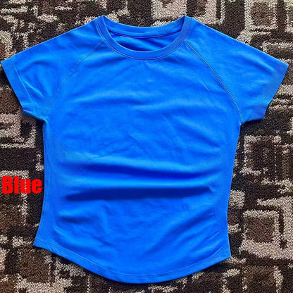 DF LOGO Short-Sleeve Sports T-Shirt  for Women,Impact Cropped Gym Top, Lightweight Yoga Top, Stretchy Athletic Tee