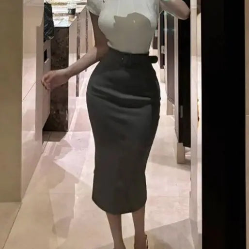 Korean Autumn Dress New Style Stylish and Slim and High Waist Belt and Hip Skirt Korean Versatile Skirt Trendy