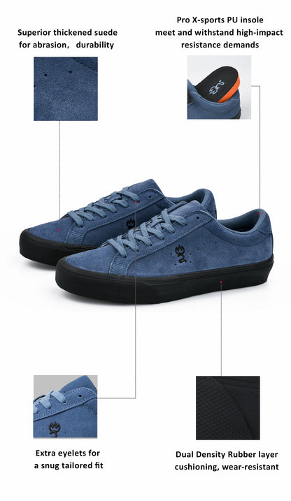 Goluck Designer Skate Shoes For Skateboarding Unisex Suede Leather Blue Trainers  Rubber Sole Sport sneake Walking Casual  Shoe