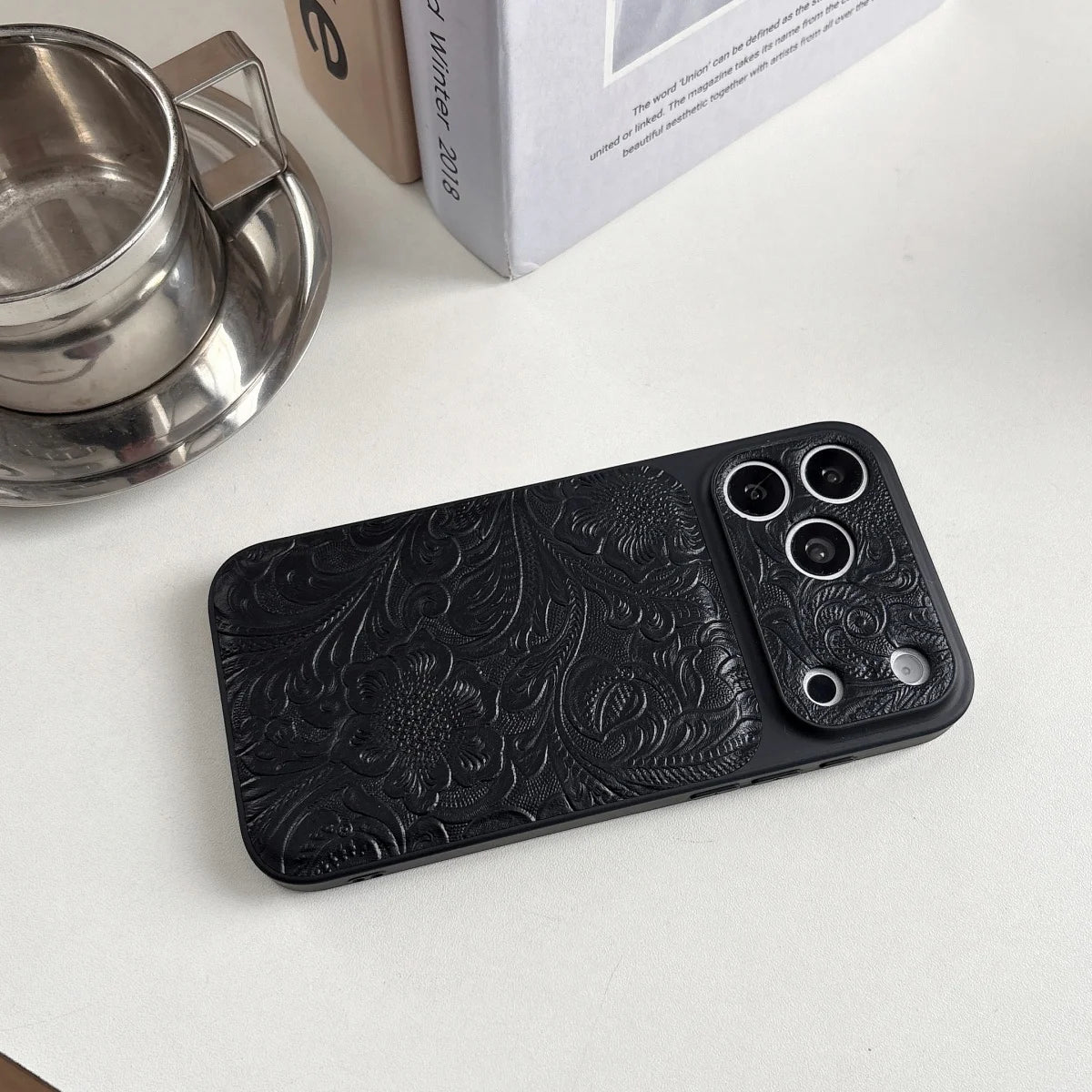 Luxury Retro Petal Flower Large Window Phone Case For iPhone 17 16 15 14 13 Pro Max Fashion 3D Wrinkle Texture Shockproof Cover