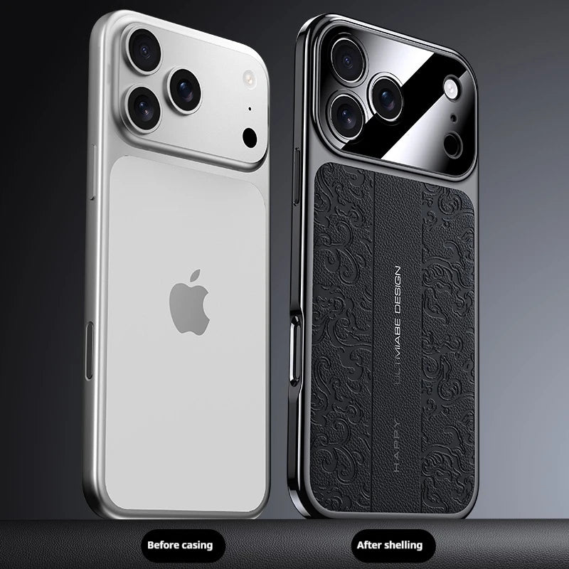 Luxurious Leather Back Electroplated Soft TPU Cover Case For iPhone 17 pro Max Air iPhone 16 15 14 ProMax