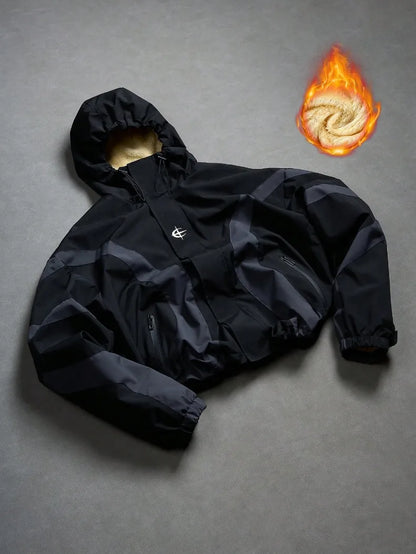 American Style Winter Short Jackets Men Fleece Lined Warm Hooded Coat Man Hip Hop Streetwear Loose Fit Outdoor Windbreaker