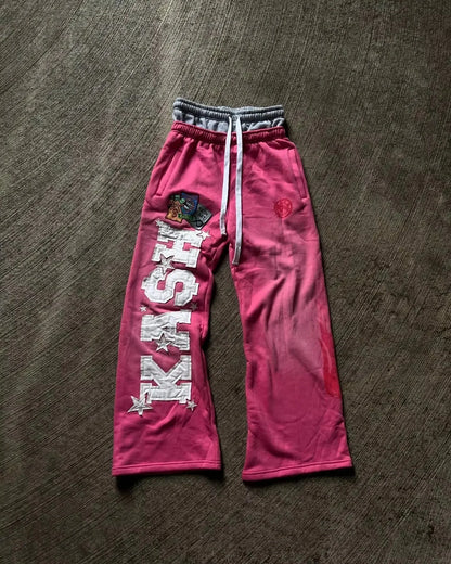 American Y2K Pants Baggy Sweatpants Letter Patch Retro Double Layer Design Men Hip Hop Gothic Elastic Waist Jogging Casual Pants