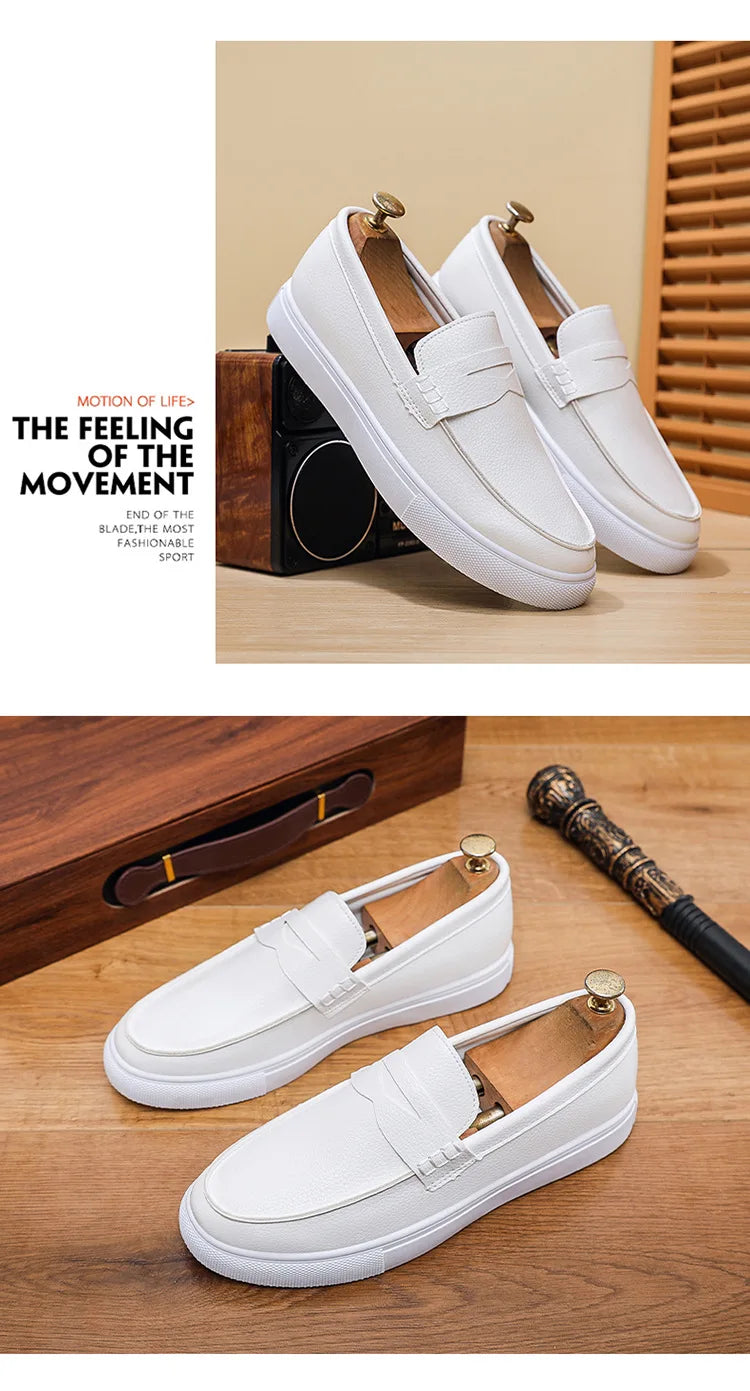 Casual Slip-On Men's Bean Oes Spring 2026 New Sle Comfortable Leather Sneakers Breathable Round Toe Flat Heel PU Lined