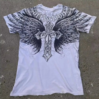 2000s American Skull Pattern Long sleeved T shirt Fashion Round Neck Oversized T shirt New Mens Casual Gothic Clothing Tops