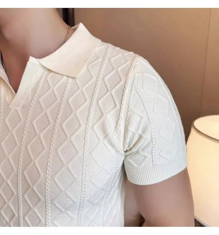 Polo Style Sweaters for Men Summer New Slim Fit Short Sleeve Business Casual T-shirts Male Solid Turn Down Collar Knitwear Tops