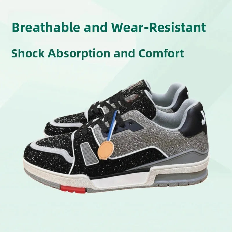 Fashionable Low-Top Unisex Trainer Shoes with Diamond Print High-Top Version Men's Sport Shoes Breathable Wear-Resistant Rubb...