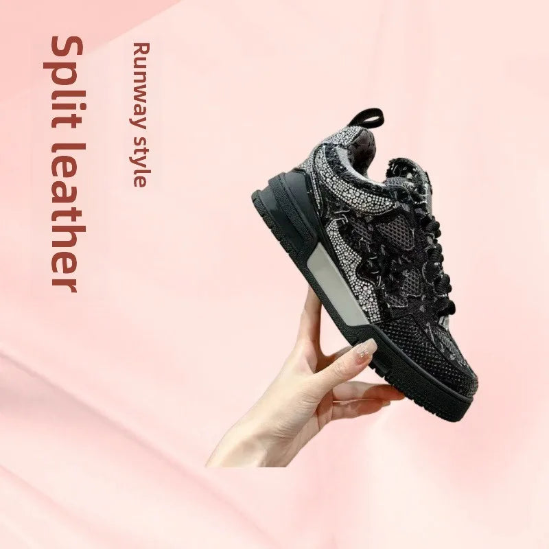 Fashionable Low-Top Unisex Trainer Shoes with Diamond Print High-Top Version Men's Sport Shoes Breathable Wear-Resistant Rubb...