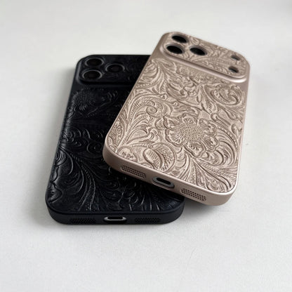 Luxury Retro Petal Flower Large Window Phone Case For iPhone 17 16 15 14 13 Pro Max Fashion 3D Wrinkle Texture Shockproof Cover