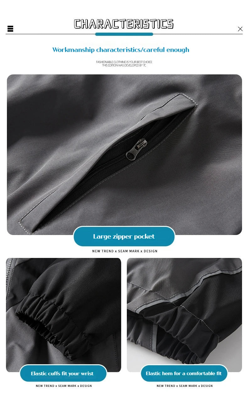 2025 New Men's Autumn Jacket with Reflective Splicing Stand Up Collar Spring and Autumn Sports and Leisure Windproof Jacket