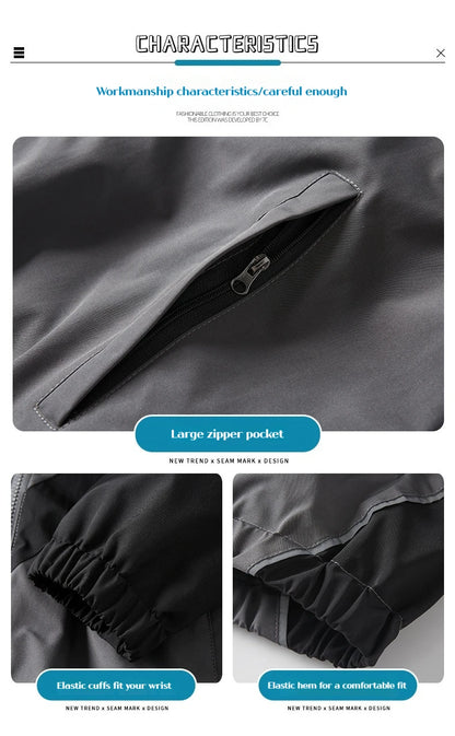 2025 New Men's Autumn Jacket with Reflective Splicing Stand Up Collar Spring and Autumn Sports and Leisure Windproof Jacket
