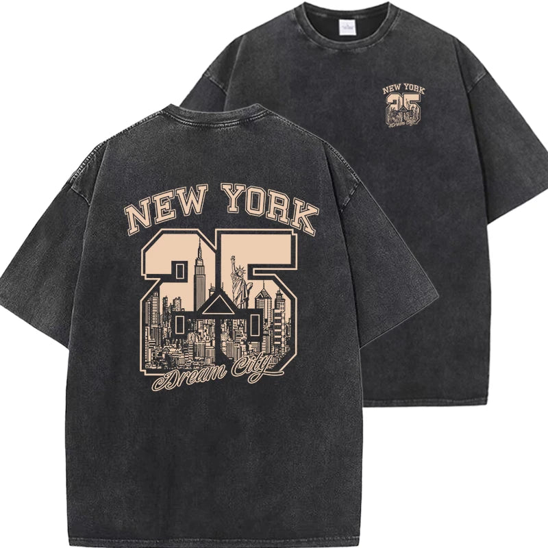 New York City Funny Print  Woman T Shirts Summer Vintage Washed Cotton Breathable Tee Shirt Fashion Casual Home Tshirt