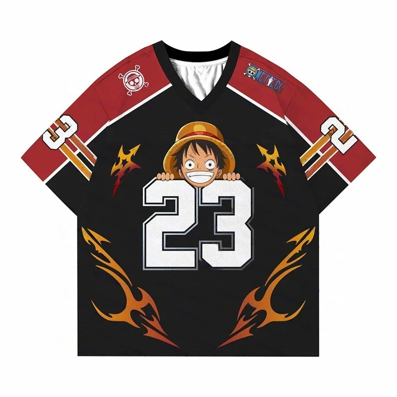 Dragon Ball x Japanese Style V-Neck Jersey Goku Sakura Pagoda Anime Football Shirt for Men