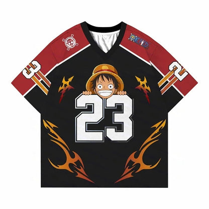 Dragon Ball x Japanese Style V-Neck Jersey Goku Sakura Pagoda Anime Football Shirt for Men