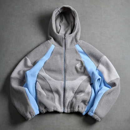 Men's Fleece Patchwork Streetwear Hoodie Jacket