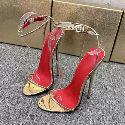 2026 NEW Chic Summer 14cm 16cm Ultra High Heels Buckle Sandal Woman Shiny Silver Ankle Strap PumpsStripper Show Unisex Shoes