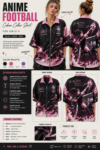 Anime Football Cuban Collar Shirt For Girls