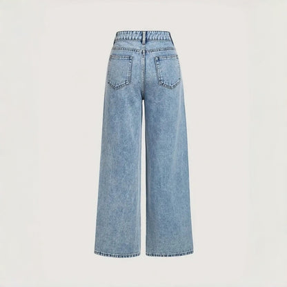 Women's Loose Mid-Waist Stretch Straight Jeans With Rhinestones