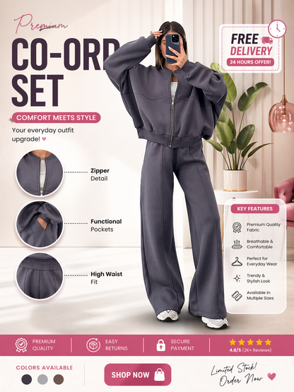 Women’s European & American Casual Cardigan Pants Two-Piece Set, Oversized Lounge Co-Ord Outfit, Trendy Streetwear Matching Set
