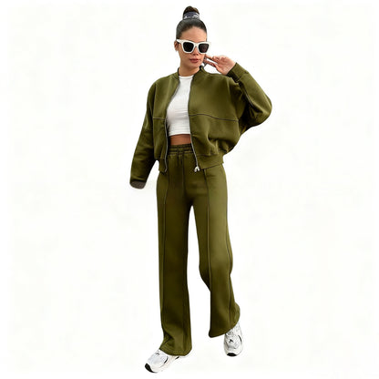 Womens Solid-Color Casual Sweatshirt Set