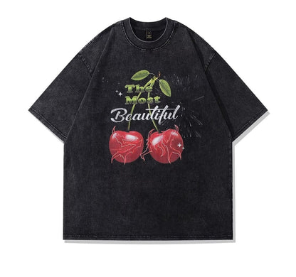 Men's And Women's Same Retro Casual Street Printed Large Short T-shirt