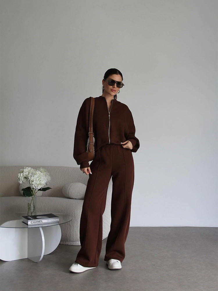 Women’s European & American Casual Cardigan Pants Two-Piece Set, Oversized Lounge Co-Ord Outfit, Trendy Streetwear Matching Set