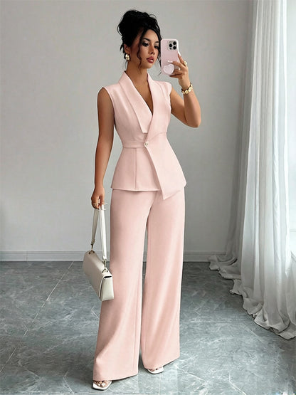 Sleeveless Blazer And Straight-leg Pants Two-piece Set