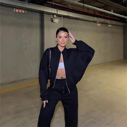 Women’s European & American Casual Cardigan Pants Two-Piece Set, Oversized Lounge Co-Ord Outfit, Trendy Streetwear Matching Set