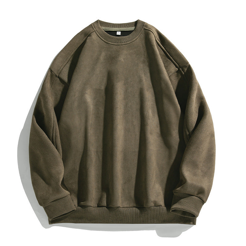 Suede-look Solid-color Casual Hoodie For Men