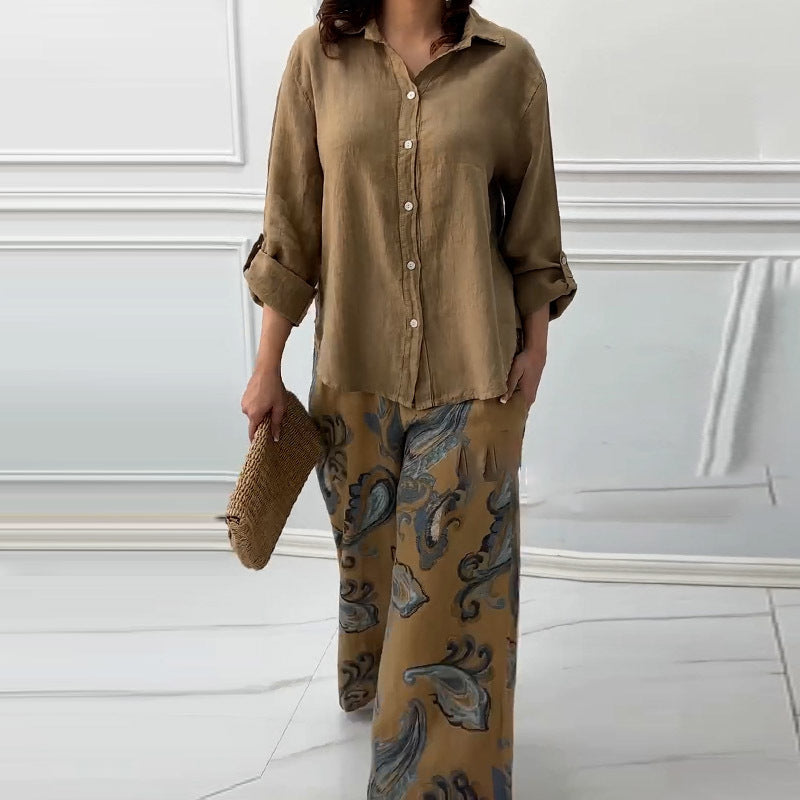 Summer New Cardigan Shirt High Waist Loose Trousers Two-piece Suit
