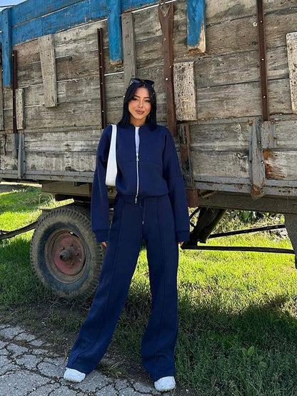 Women’s European & American Casual Cardigan Pants Two-Piece Set, Oversized Lounge Co-Ord Outfit, Trendy Streetwear Matching Set