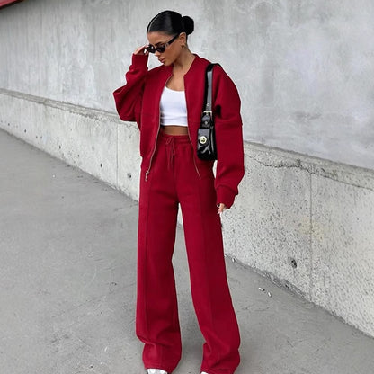 Women’s European & American Casual Cardigan Pants Two-Piece Set, Oversized Lounge Co-Ord Outfit, Trendy Streetwear Matching Set