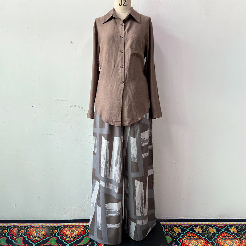 Summer New Cardigan Shirt High Waist Loose Trousers Two-piece Suit