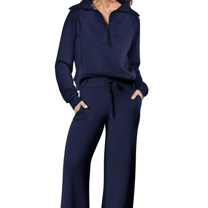 Womens Fashionable Casual Sports Suit With Zipper And Long Sleeves