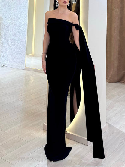 Black Off-the-shoulder Bow Bodycon Dress
