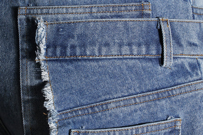 Casual Faux Two-piece Ripped Jeans