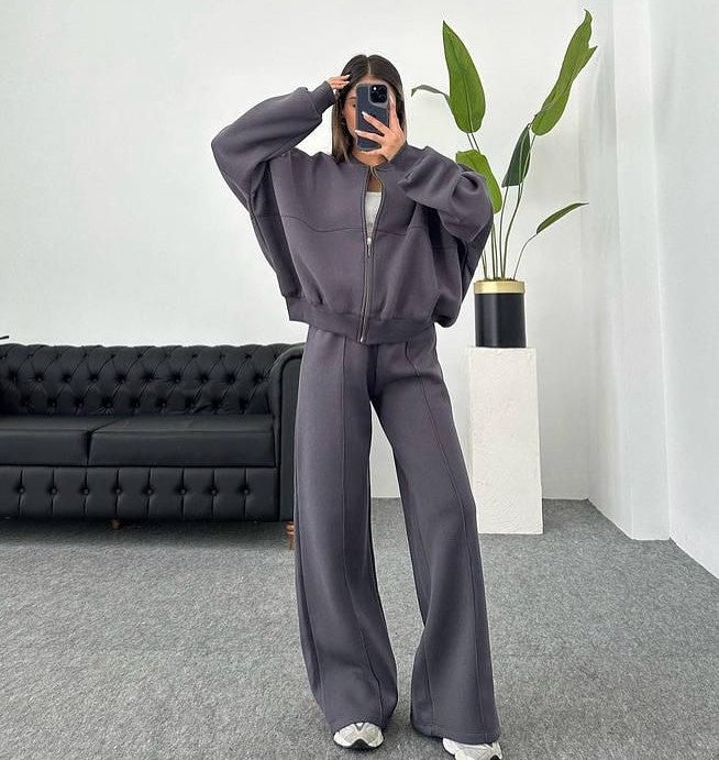Women’s European & American Casual Cardigan Pants Two-Piece Set, Oversized Lounge Co-Ord Outfit, Trendy Streetwear Matching Set