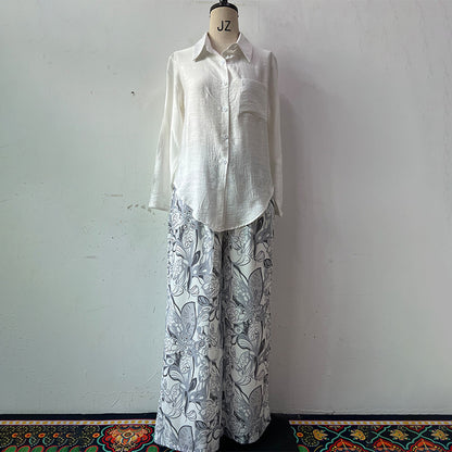 Summer New Cardigan Shirt High Waist Loose Trousers Two-piece Suit